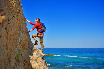 man climbing up