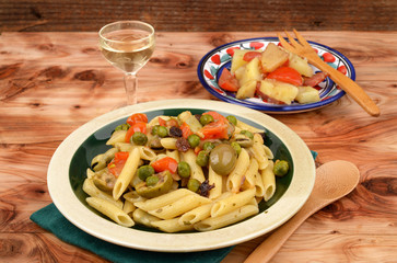 Penne with broad beans and peas