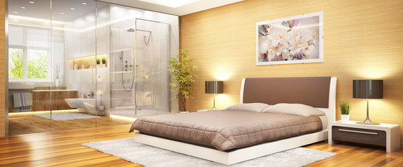 Modern bedroom with bathroom