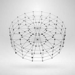 Wireframe Polygonal Element. 3D Cylinder with Lines and Dots