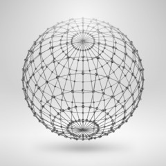 Wireframe Polygonal Element. 3D Sphere with Lines and Dots