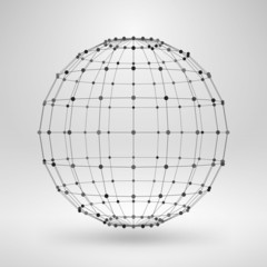 Wireframe Polygonal Element. 3D Sphere with Lines and Dots