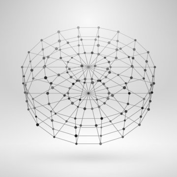 Wireframe Polygonal Element. 3D Cylinder With Lines And Dots