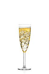 Glass of champagne on a white background