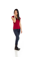 Fototapeta premium Model nervous biting nails