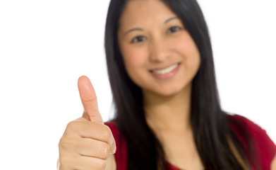 Model isolated thumbs up success