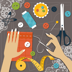 Sewing. Flat vector illustration