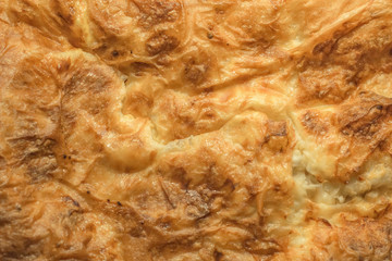 Serbian Gibanica Crumpled Cheese Pie Baked Crust.