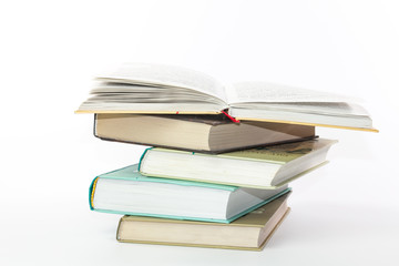 stack of books on a white background