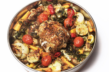 Roulade with meat with vegetables and spices.