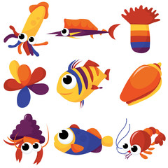 Colorful Cartoon Sea Creatures