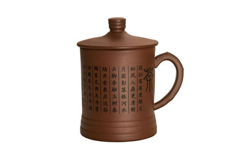 Chinese clay cup isolated on white background.