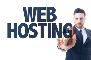 Business man pointing the text: Web Hosting