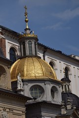 Fototapeta na wymiar Gold dome of cathedral in Krakow, Poland