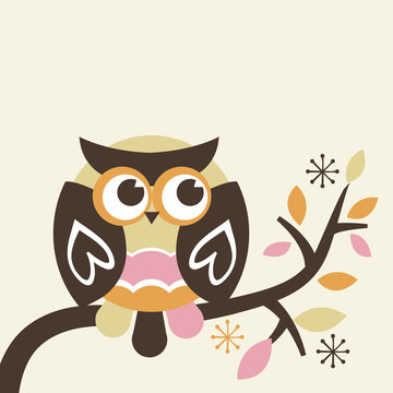 Retro Owl on A Tree