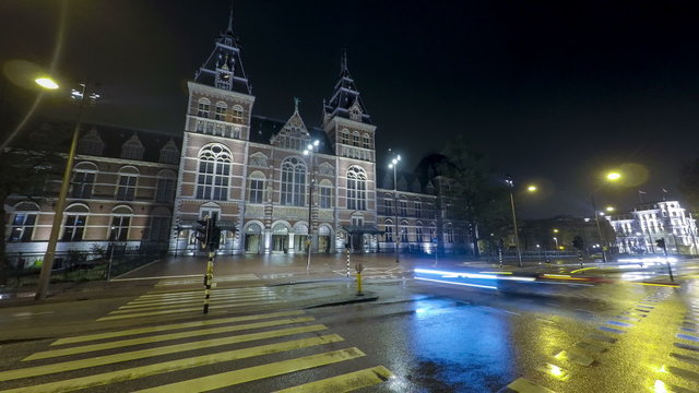 Amsterdam street at night time lapse
