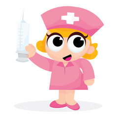 Cute Cartoon Nurse With Big Syringe