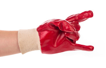 Close up of red rubber glove. 