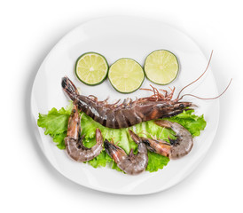 Delicious fresh shrimp with lemon 