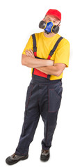 Worker in gas mask. 
