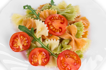 Bunch of the farfalle pasta three colors. 