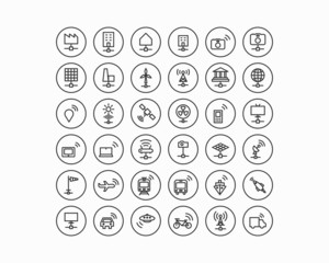 Netzwerk und Smart City Line Icon Set