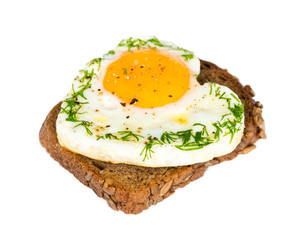 Sandwich with fried eggs in the shape of a heart