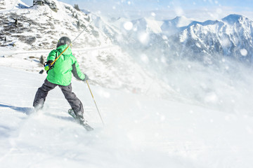 Fototapeta na wymiar Young ski racer during a slalom competition