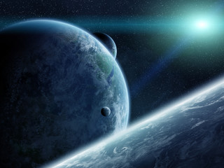 Sunrise over planet Earth in space