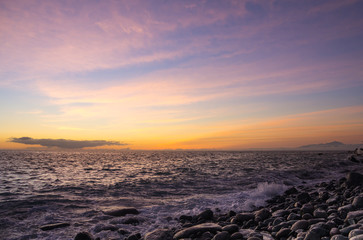 Sunset over the coast of Atlantic ocean