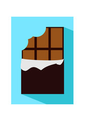Vector flat icon illustration of unpacked bitten chocolate