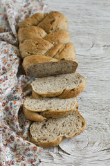 Fototapeta na wymiar fresh homemade bread with whole wheat flour and pecans 