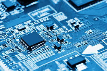 Electronic circuit board close up.