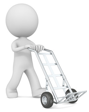 Hand Truck.The dude 3D character with empty Hand Truck. 