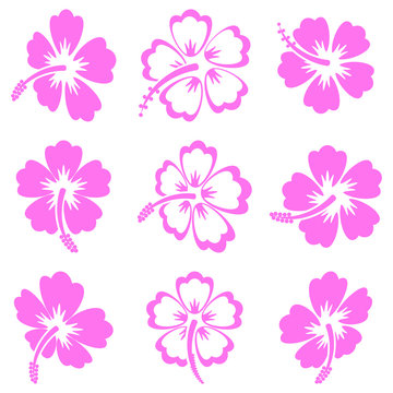 Vector hibiscus silhouette icons