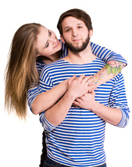 Happy couple in love hugging