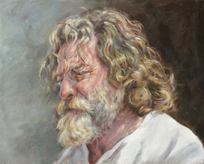 oil portrait of a man with a bushy white beard - 83873321