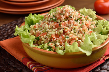 Tabbouleh on a rustic table