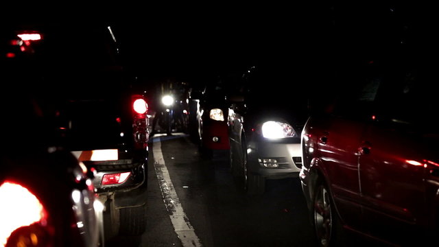 traffic jam at night on tropical island