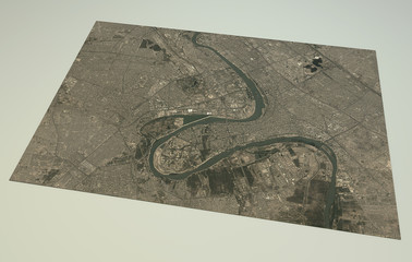 Baghdad vista satellitare, terreno 3d, Iraq