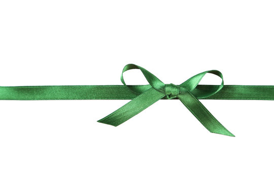 Green Ribbon With Bow On White Background