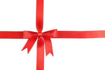 Red ribbon with bow on white background