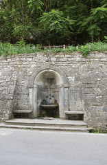 Camaldoli , fontana col simbolo dei Camaldolesi