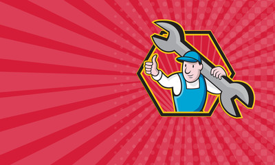 Business card Mechanic With Spanner Thumbs Up