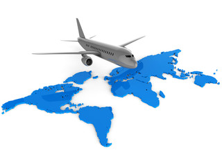 Fototapeta na wymiar Worldwide Flights Means Web Site And Aeroplane