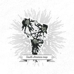 Obraz premium South america map with vintage style star burst, black