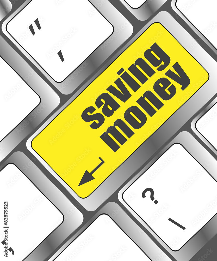 Poster saving money for investment with a button on computer keyboard
