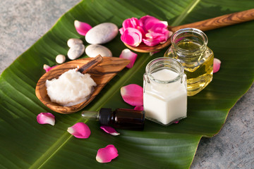 Spa ingredients (oil, creme ,scrub)