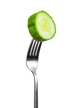 Slice of cucumber on a fork