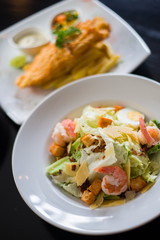 Caesar salad with shrimp